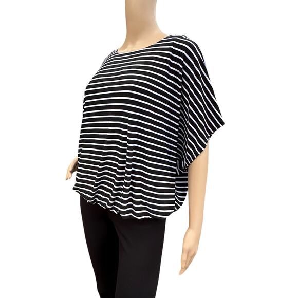 AB Studio Women Black White Stripes Dolman Sleeve Pullover Blouse Size M - Picture 2 of 5